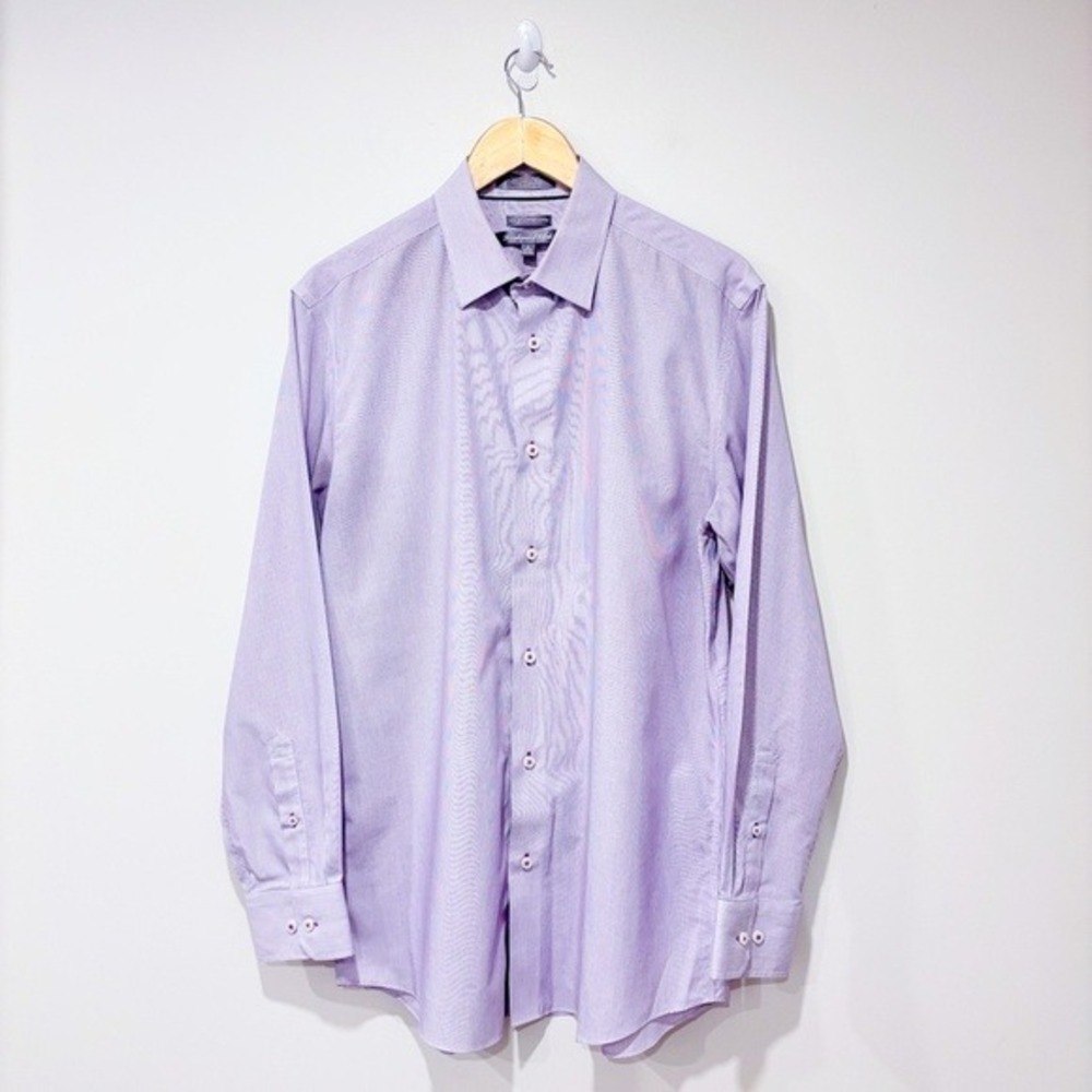 BOULEVARD CLUB Purple Striped Cotton Dress Shirt‎ Size 16 34-35
